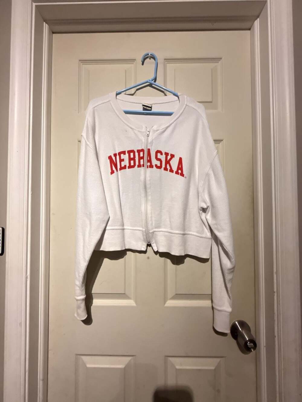 Chicka-D Nebraska Cornhuskers White Full Zip Cropped Thermal Top Size Medium